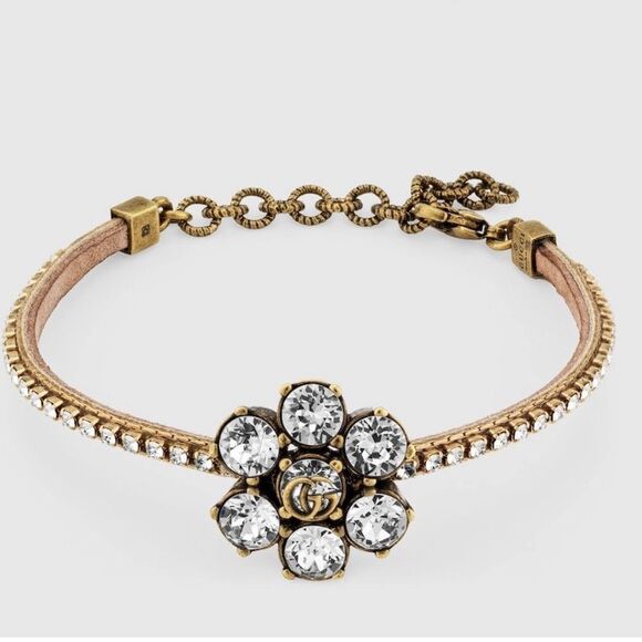 Gucci Jewelry - Gucci Crystal Marmont Leather Wrap Chain Bracelet
